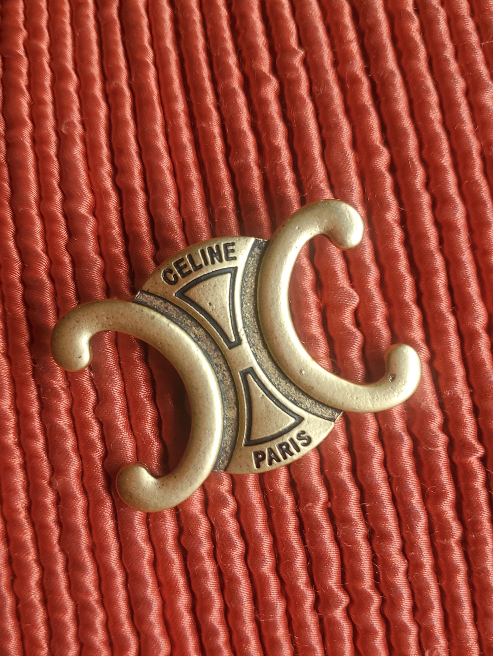 Brass Celine Triomphe Logo Pin Brooch